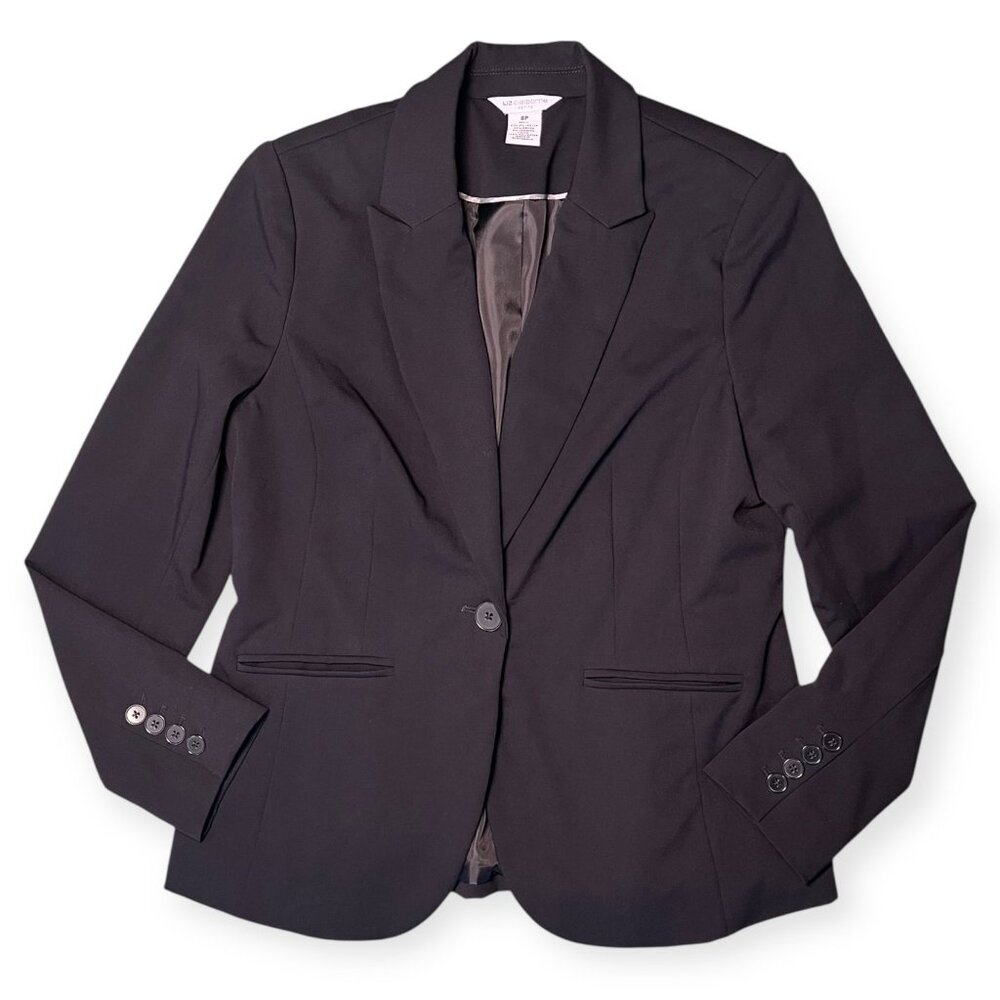 Liz Claiborne Petite Black Blazer 8P Stretch Career Office Jacket - Picture 9 of 10